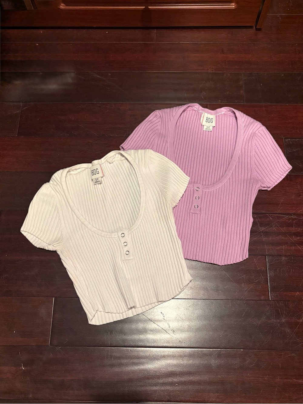 Qty 2 BDG Ribbed Scoop Neck Tops: 1 in Lavender and 1 in White